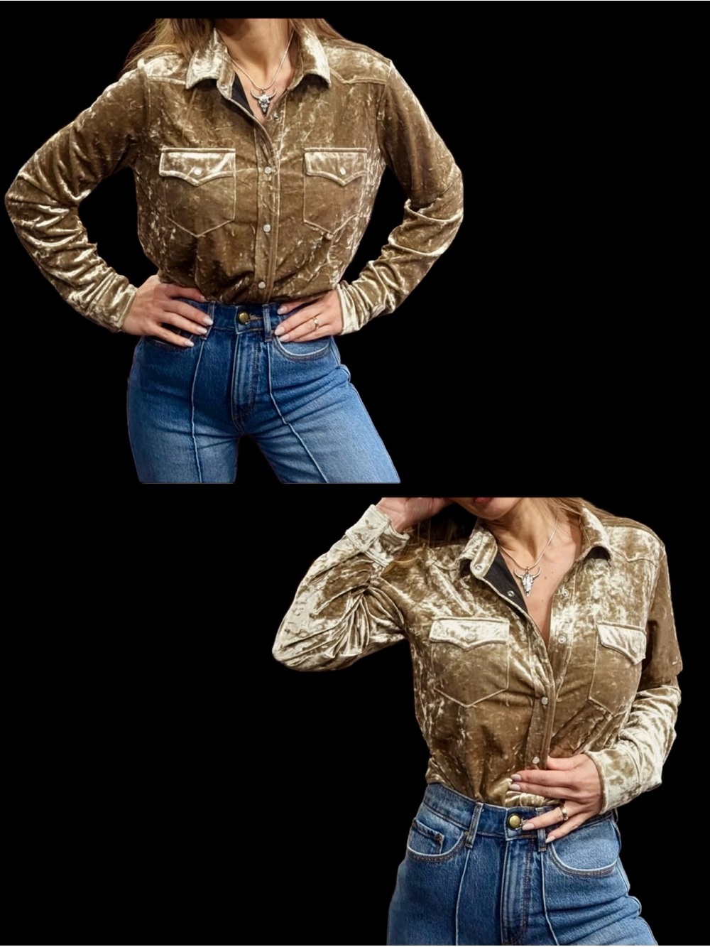Idyllwind by Miranda Lambert champagne velvet pearl snap shirt